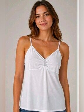 Guess White Camisole Top Size M Ruched Sweetheart Neck Silver Trim NWOT Y2K